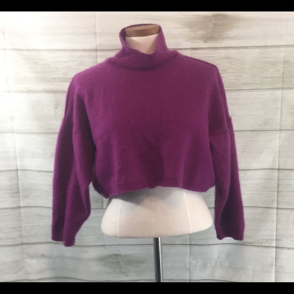 Free People Purple Cashmere Cropped Turtleneck